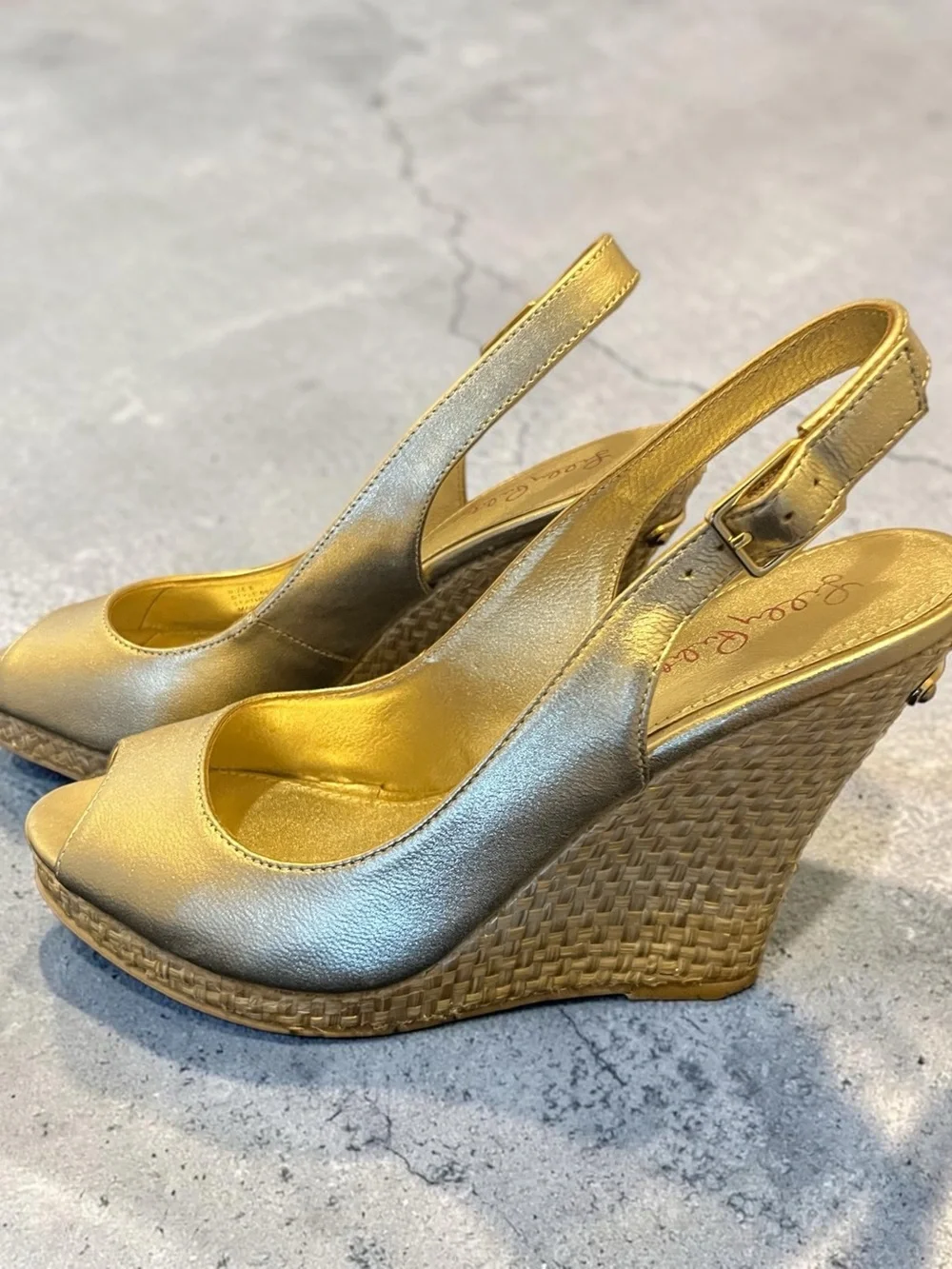 Lilly Pulitzer Metallic Gold Wedge Slingback Sandals